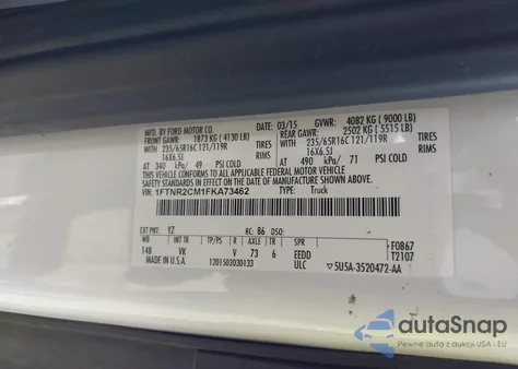 2015 Ford Transit-250 from USA, damaged, VIN 1FTNR2CM1FKA73462